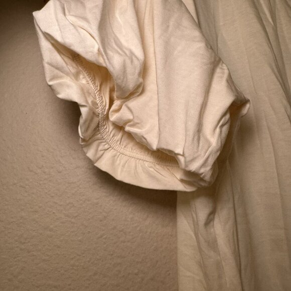 Loft Cotton Cream Short Ruffle Puff Sleeve Round Neck Top Size Large - Picture 4 of 8